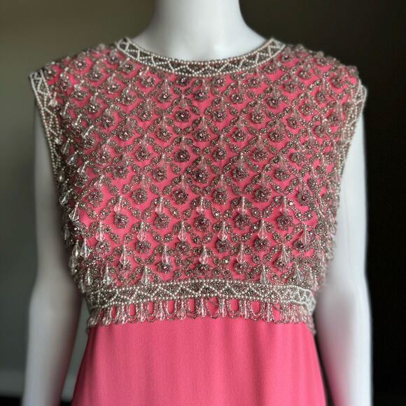 Vintage 60’s Beaded Bodice Gown Maxi Dress With Back Bows - Picture 13 of 13